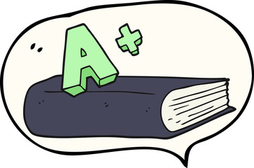 speech bubble cartoon A grade symbol and book