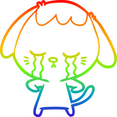 rainbow gradient line drawing cartoon crying dog