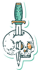 distressed sticker tattoo style icon of a skull and dagger