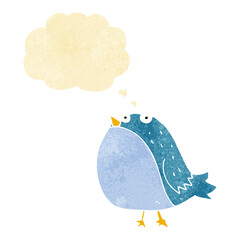 cartoon fat bird with thought bubble