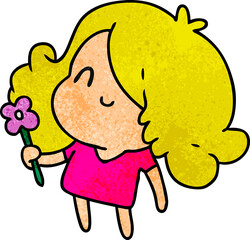 textured cartoon of a cute kawaii girl