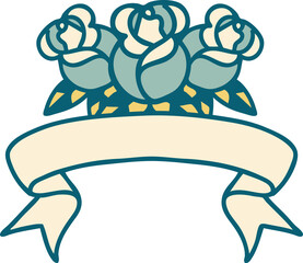 tattoo with banner of a bouquet of flowers