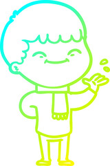 cold gradient line drawing cartoon happy boy