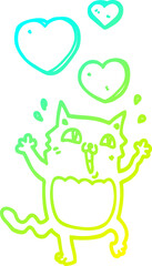 cold gradient line drawing cartoon cat crazy in love