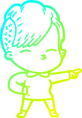 cold gradient line drawing cartoon squinting girl
