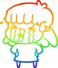 Fototapeta na wymiar rainbow gradient line drawing cartoon woman in tears