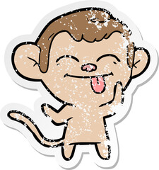 distressed sticker of a funny cartoon monkey