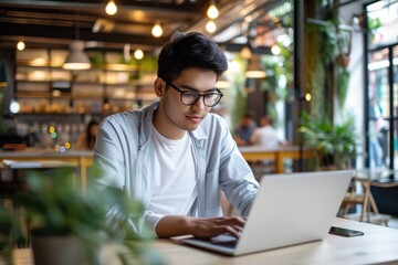 Young entrepreneur using a laptop to check if there any online orders left to finish 