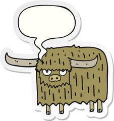 cartoon hairy cow and speech bubble sticker