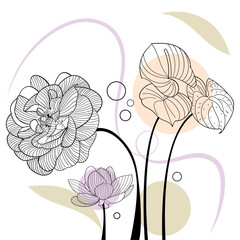 silhouette of flowers for interior decoration with pastel colors and vintage style, vector illustration