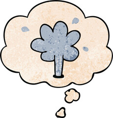 cartoon squirting water and thought bubble in grunge texture pattern style