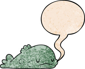 cute cartoon fish and speech bubble in retro texture style