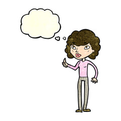 cartoon woman giving thumbs up symbol with thought bubble