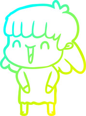 cold gradient line drawing cartoon woman