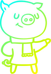 cold gradient line drawing happy cartoon pig
