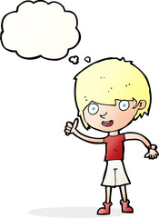 cartoon boy with positive attitude with thought bubble