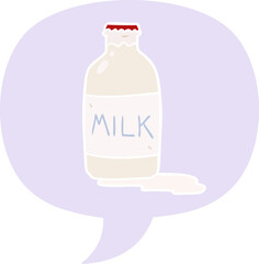 cartoon pint of fresh milk and speech bubble in retro style