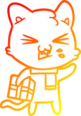 warm gradient line drawing cartoon cat hissing