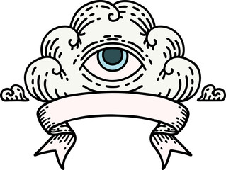 tattoo with banner of an all seeing eye cloud