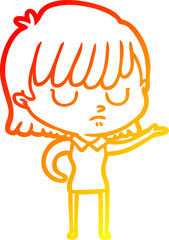 warm gradient line drawing cartoon woman