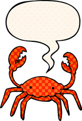 cartoon crab and speech bubble in comic book style