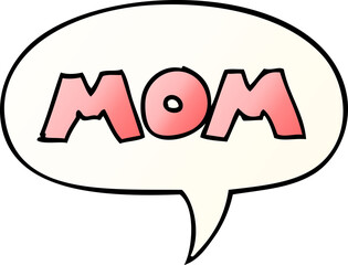  cartoon word mom and speech bubble in smooth gradient style