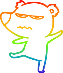 rainbow gradient line drawing annoyed bear cartoon pointing