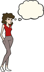 cartoon pretty woman  with thought bubble