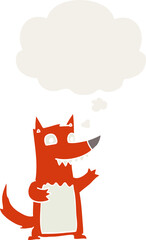 cartoon wolf and thought bubble in retro style