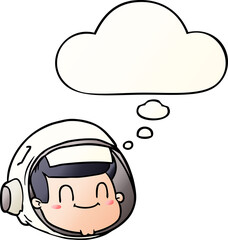 cartoon astronaut face and thought bubble in smooth gradient style
