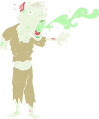 flat color illustration of a cartoon gross zombie