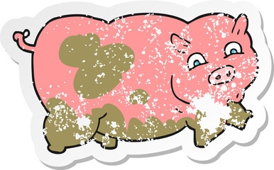 retro distressed sticker of a cartoon pig
