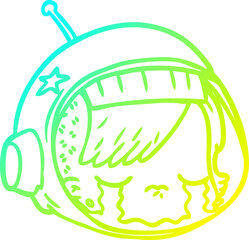 cold gradient line drawing cartoon astronaut face crying