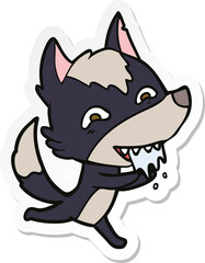 sticker of a cartoon hungry wolf