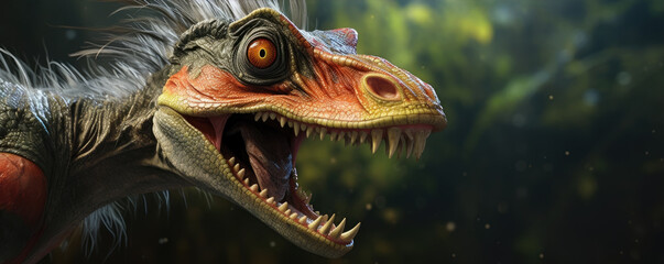 Dinosaurus portrait with open mouth. Dilophosaurus