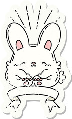 grunge sticker of tattoo style happy rabbit