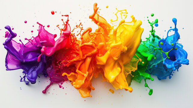 multicolor paint splashes isolated on white background, concept of Belonging Inclusion Diversity Equity DEIB