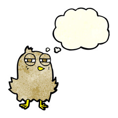 funny cartoon bird with thought bubble