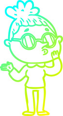 cold gradient line drawing cartoon woman wearing sunglasses