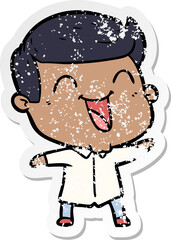 distressed sticker of a cartoon man laughing