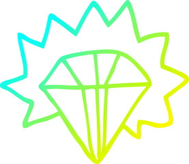 cold gradient line drawing cartoon shining diamond