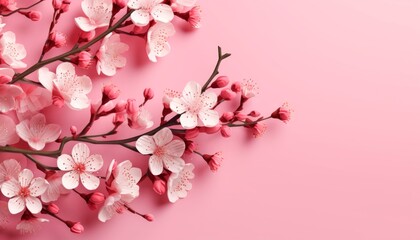 Fototapeta na wymiar Spring flower composition. White flowers on pink pastel background. Concept for Valentine's Day, Women's Day, Mother's Day. Flat layout, top view, copy space