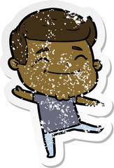 distressed sticker of a happy cartoon man