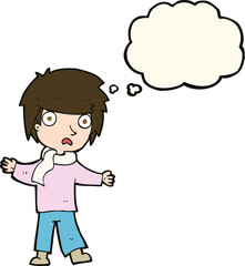 cartoon unhappy boy with thought bubble