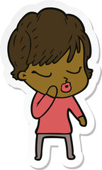 sticker of a cartoon woman with eyes shut