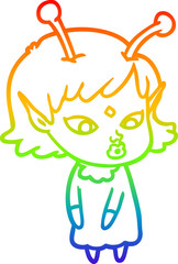 rainbow gradient line drawing pretty cartoon alien girl