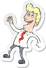retro distressed sticker of a cartoon happy office man