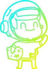 cold gradient line drawing happy cartoon astronaut man