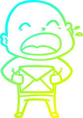 cold gradient line drawing cartoon shouting bald man