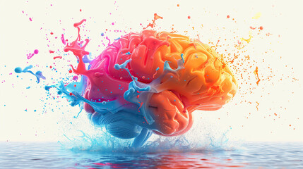 Creative concept of 3d colorful human brain on white background. - obrazy, fototapety, plakaty